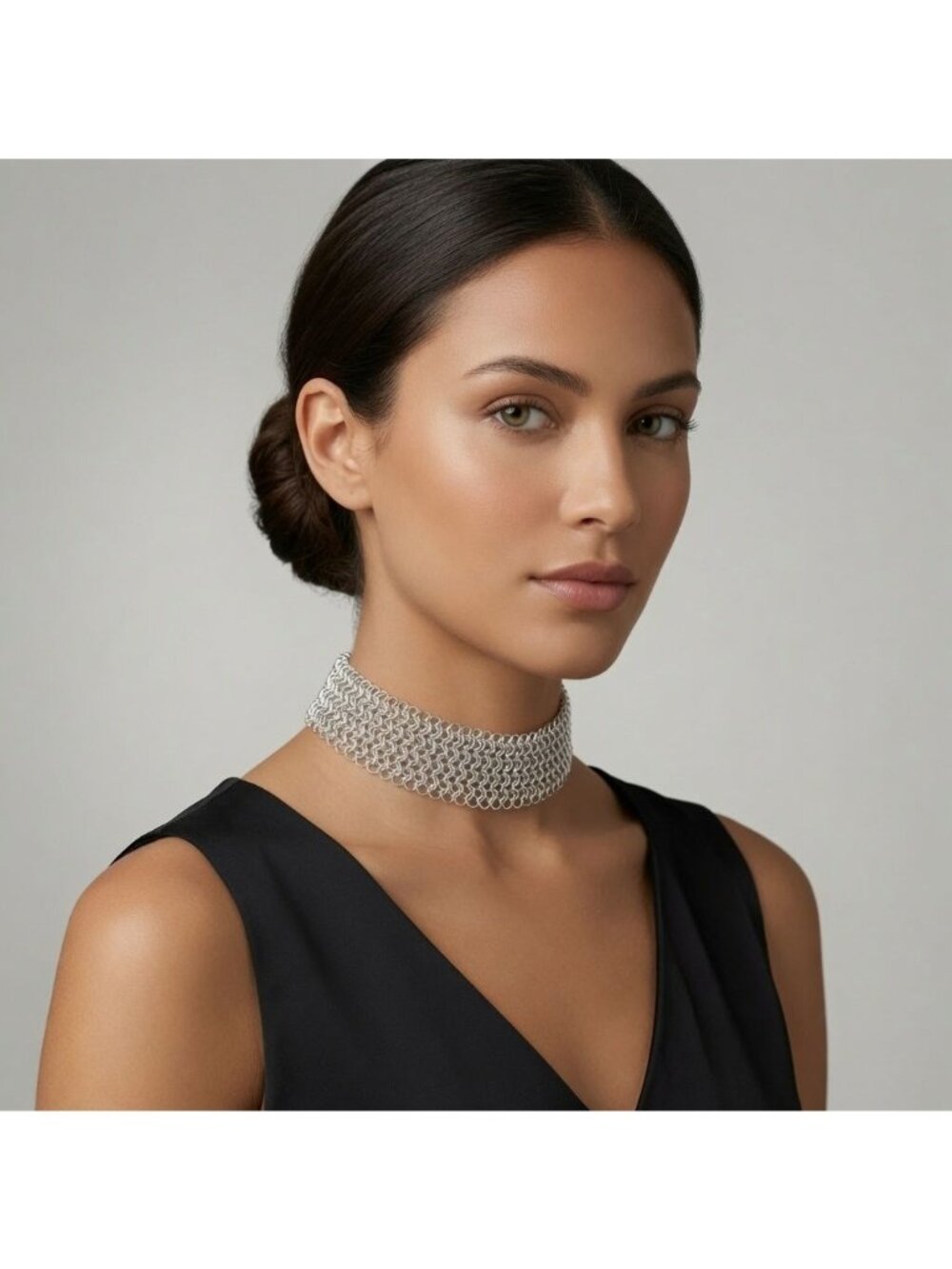 Suarti BA Sterling Silver Chainmaille Choker Necklace, Heavy Architectural State